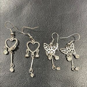 Bella Moda Silver Heart and Butterfly Dangle Earrings Lead Free Brand New